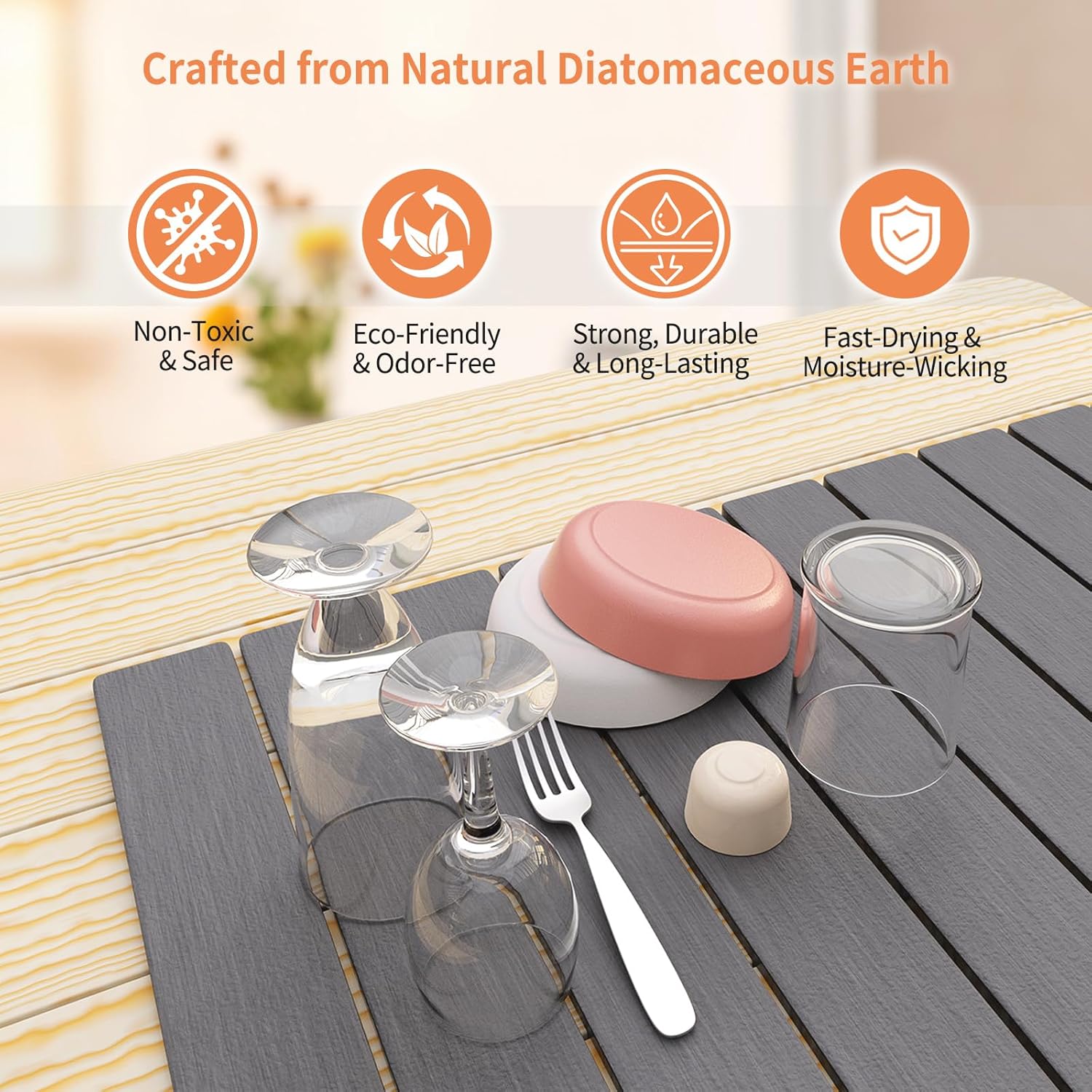 HotFox Dish Drying Mat for Kitchen Counter – Quick Dry Stone Drying Mat, Foldable Diatomaceous Earth Pad, Non-Slip Kitchen Sink Drying Mat, Large Fast Drying Stone Mat for Dishes, Coffee Maker, Grey