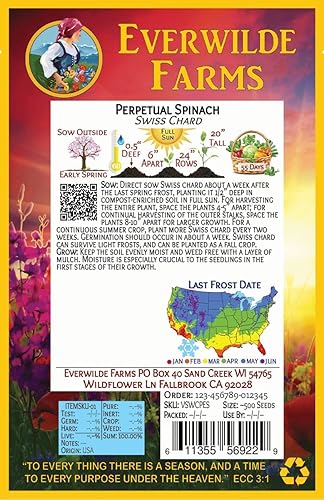 Miniatura 5 de Everwilde Farms - 200 semillas de acelga suiza perpetua espinaca  Gold Vault Jumbo paquete de semillas