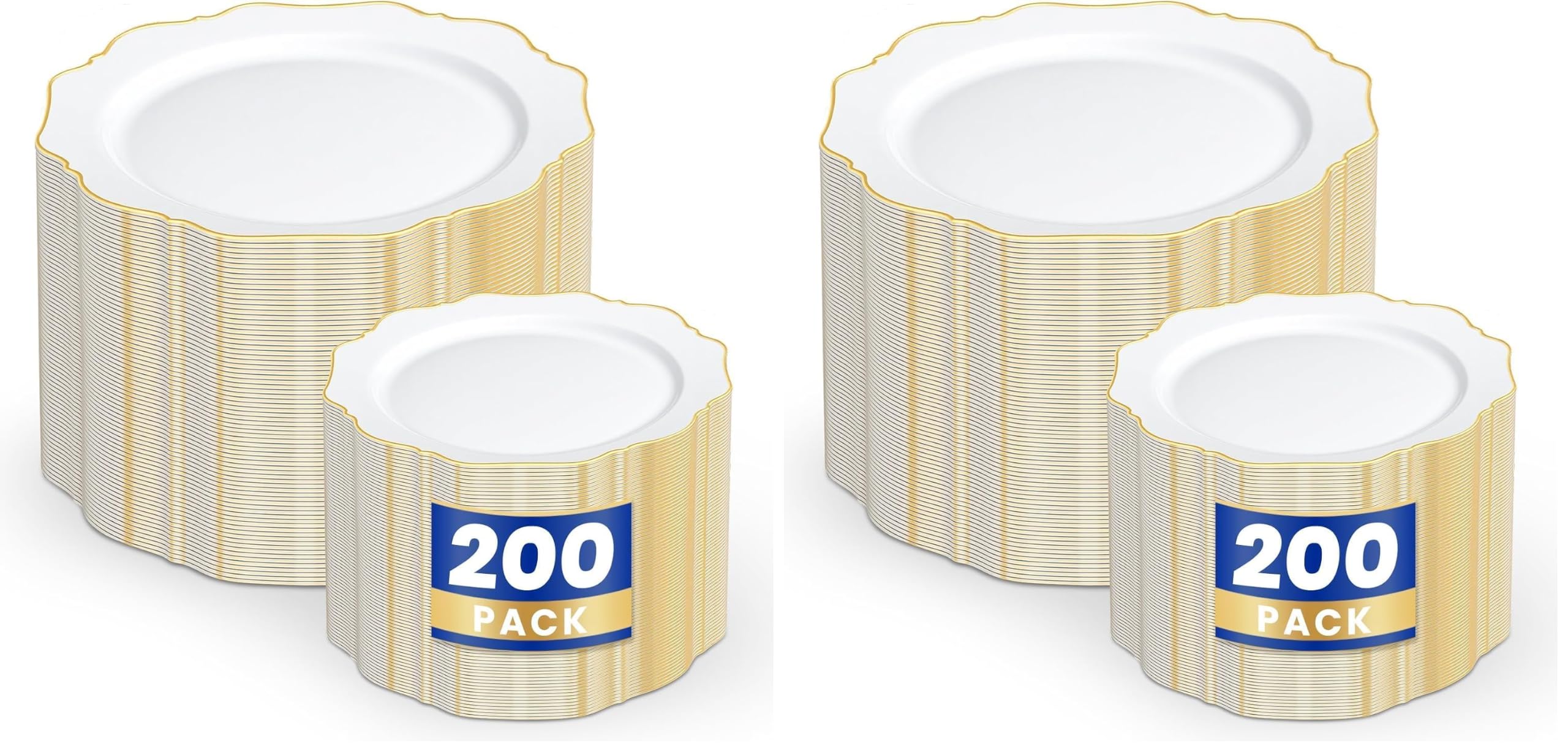 Ivory Gold Rim Plates - 200 Disposable Plates for Parties -10