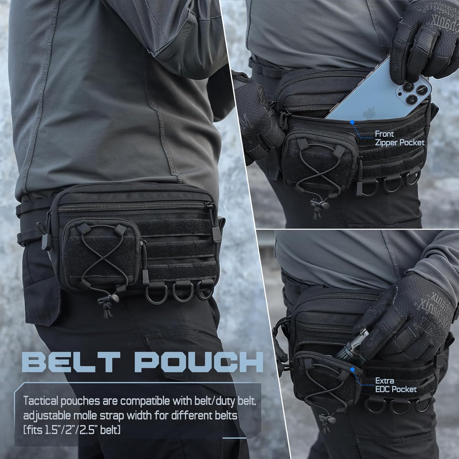 Molle Admin Pouch for Tactical Backpack, EDC Tool Pouch Organizer, Tactical Admin Pouch Molle, Belt Zipper Utility Waist Bag, Horizontal Phone Pouch with US Flag Patch - Image 4