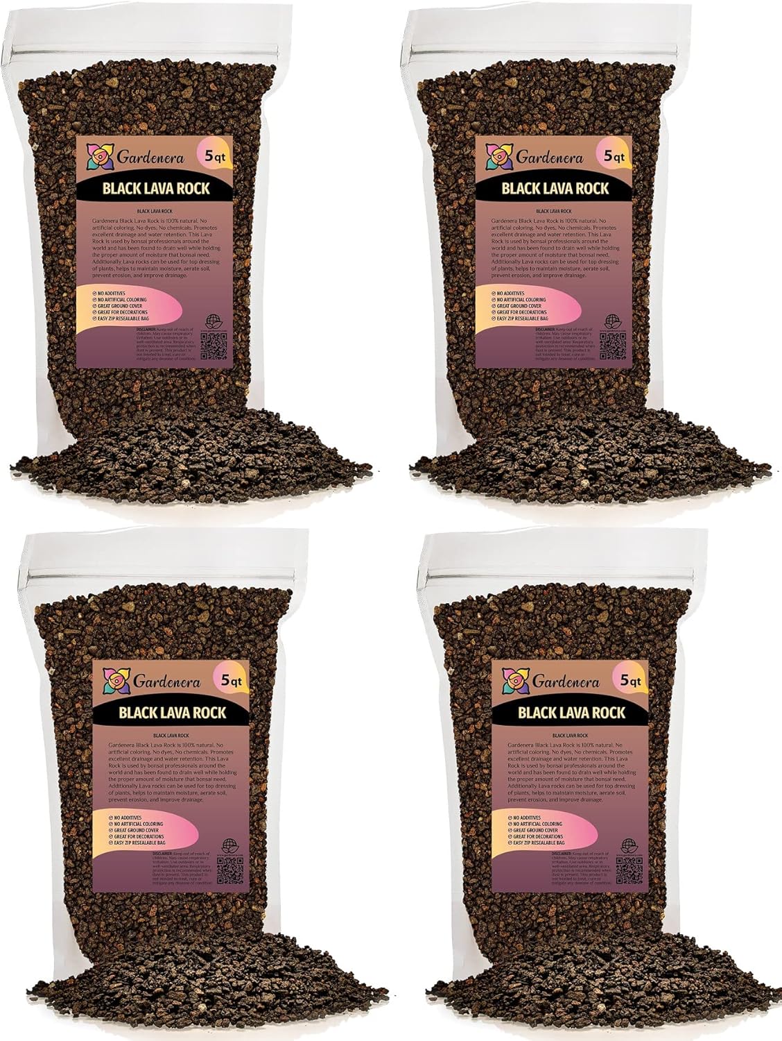 Premium Black Lava Rock for Plants - 20 Quart (4 Bags of 5QT) by Gardenera