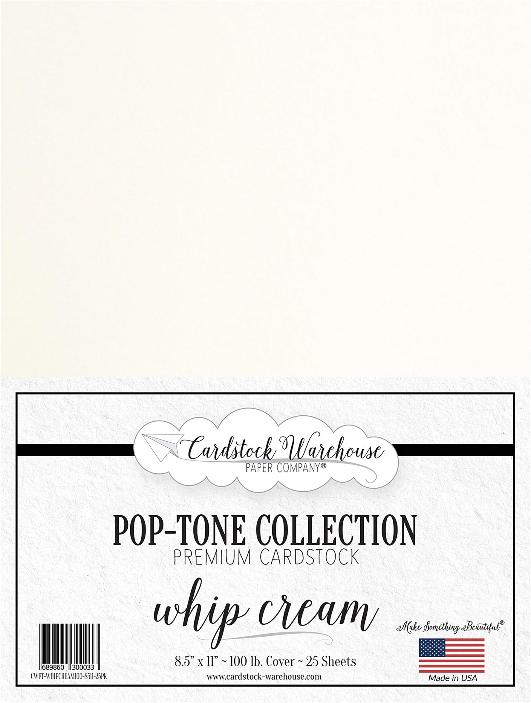 Whip Cream White Cardstock Paper - 8.5 x 11 inch 100 lb. Heavyweight Cover -25 Sheets from Cardstock Warehouse