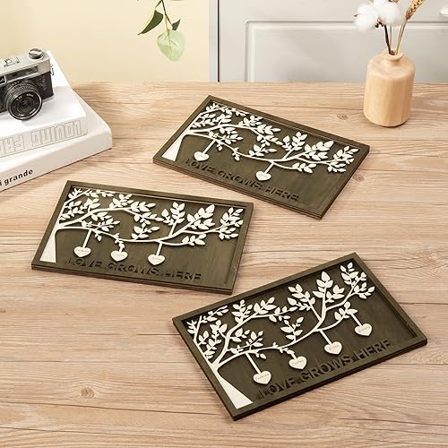Vista 180 de Árbol genealógico con etiqueta de corazón, placas de madera grabadas personalizadas, regalos personalizados para madres, padres, escritorio, nombres