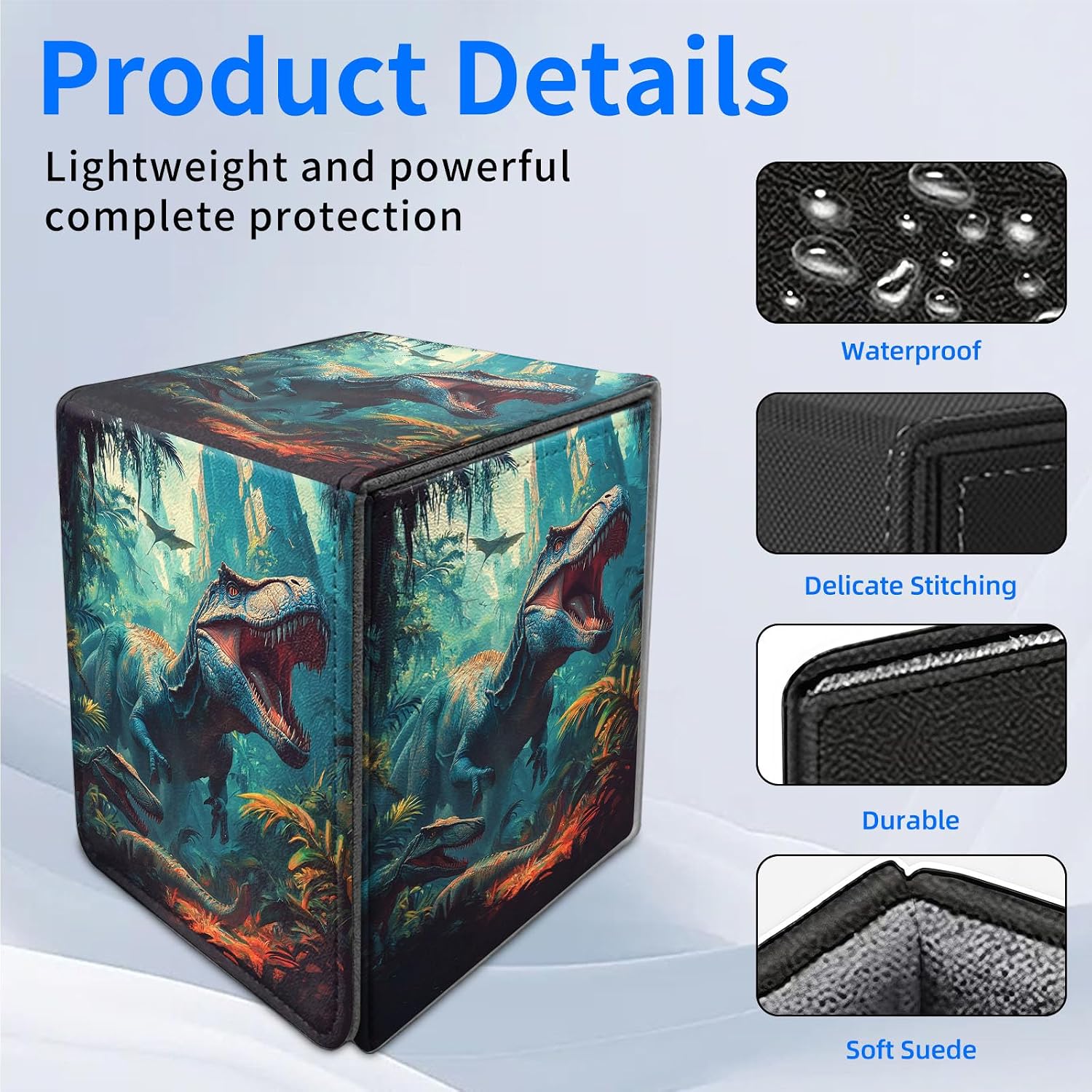 for MTG Deck Box for Trading Cards 100+ Sleeved Card Commander Deck Box,Dinosaur Jungle Adventure Leather Magnetic Secure & Portable Storage Case Fits for YuGiOh TCG CCG Magic image 5