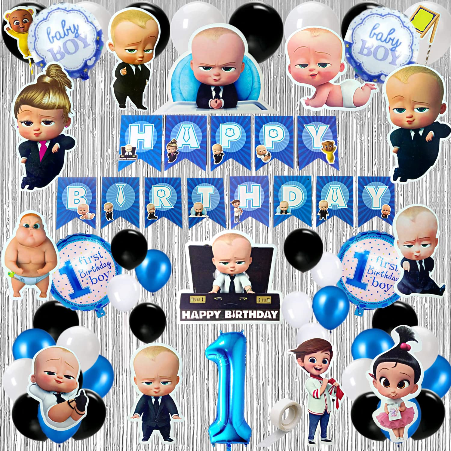 Buy FI - FLICK IN 64 pcs Boss Baby Theme Birthday Decorations Silver ...