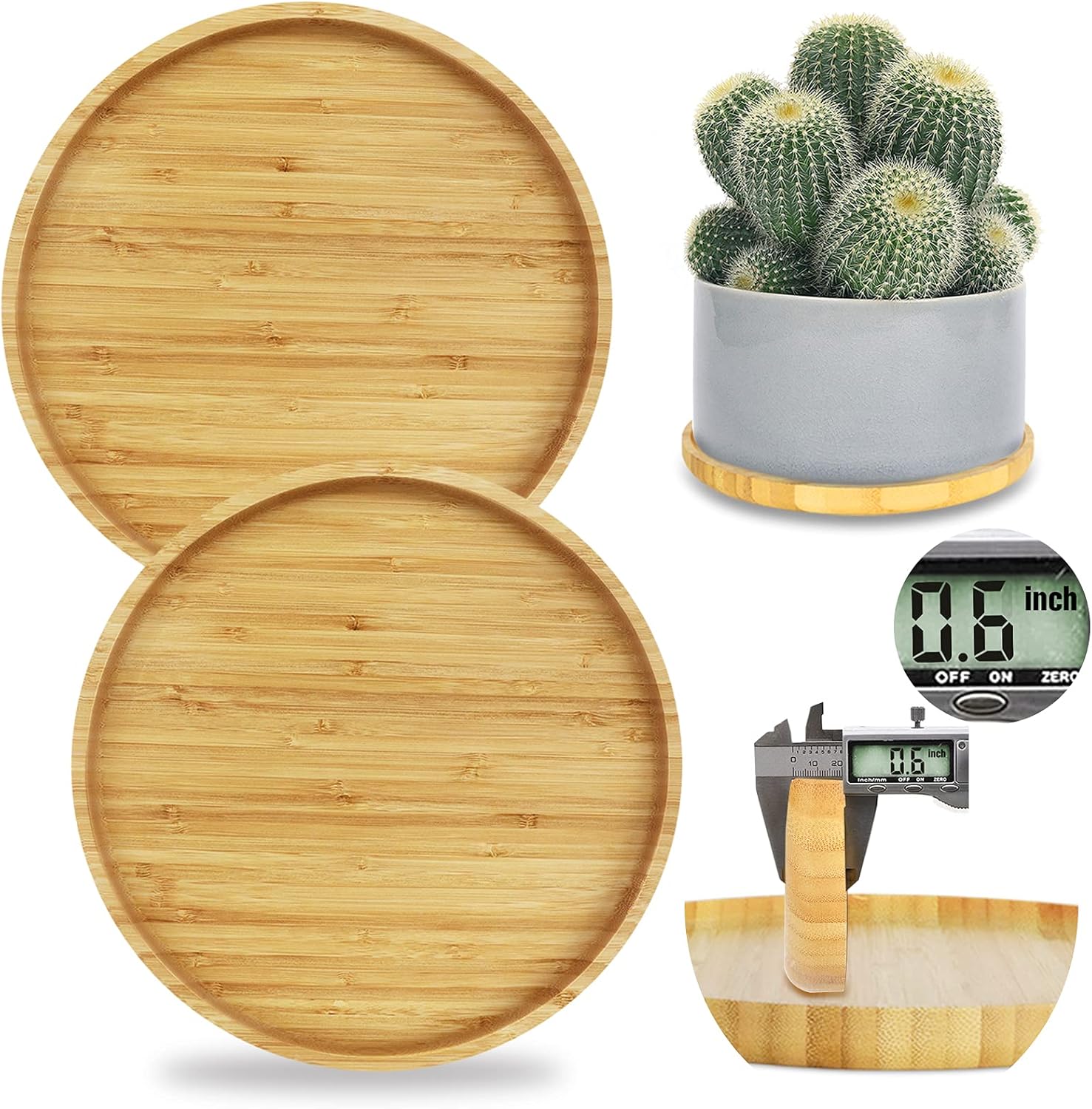 Ebingoo 2 pcs 12nch Bamboo Plant Saucer for Indoors,plant