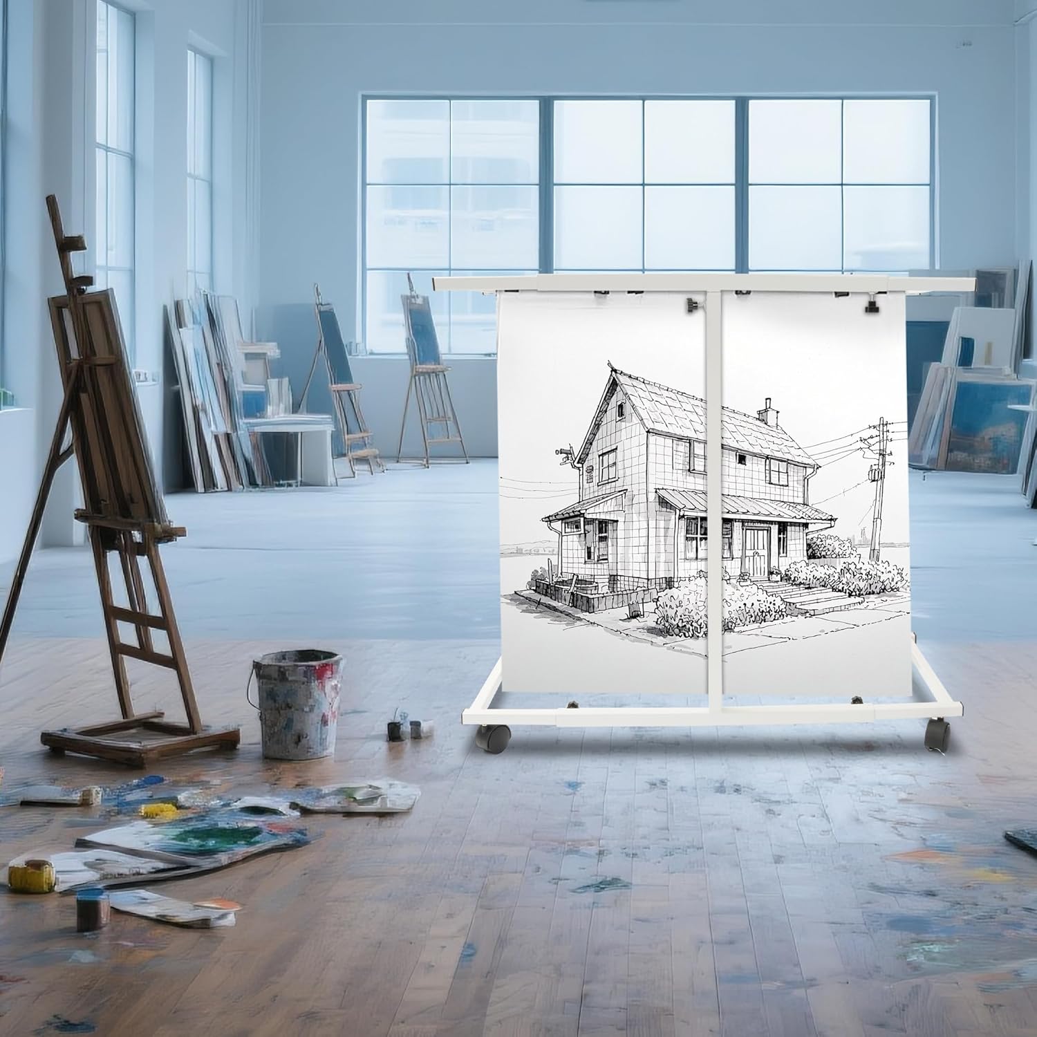 HECASA Heavy-Duty Blueprint Holder Stand for 30"/36"/42" Documents, Adjustable Mobile Rack with Locking Wheels, Organizes Architectural Drawings, Maps, Posters for Office, Construction Site & Workshop