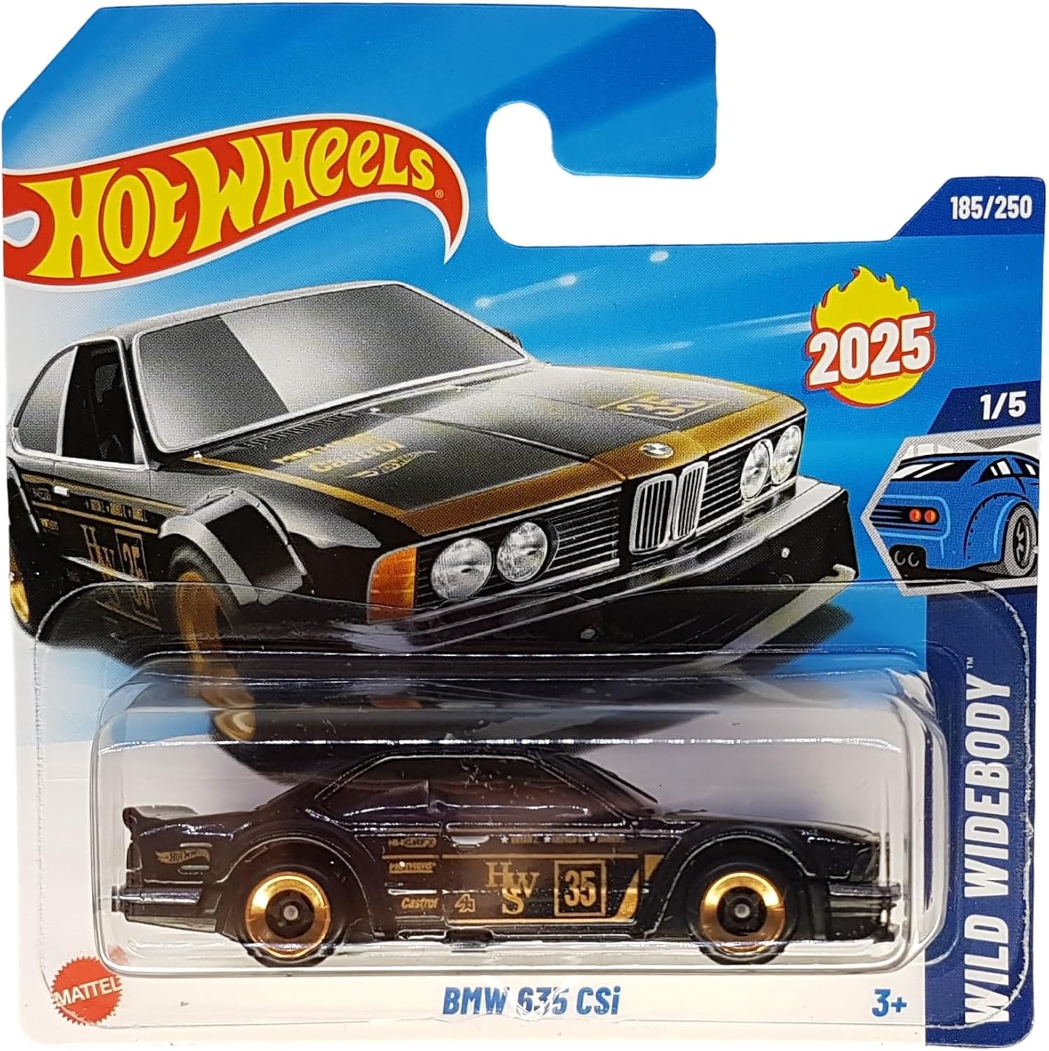 Hot Wheels BMW 635 CSi HYW38 Wild Widebody 1/5 Short Card Black Gold Castrol Mothers BMW Licence Mattel 2025 1:64