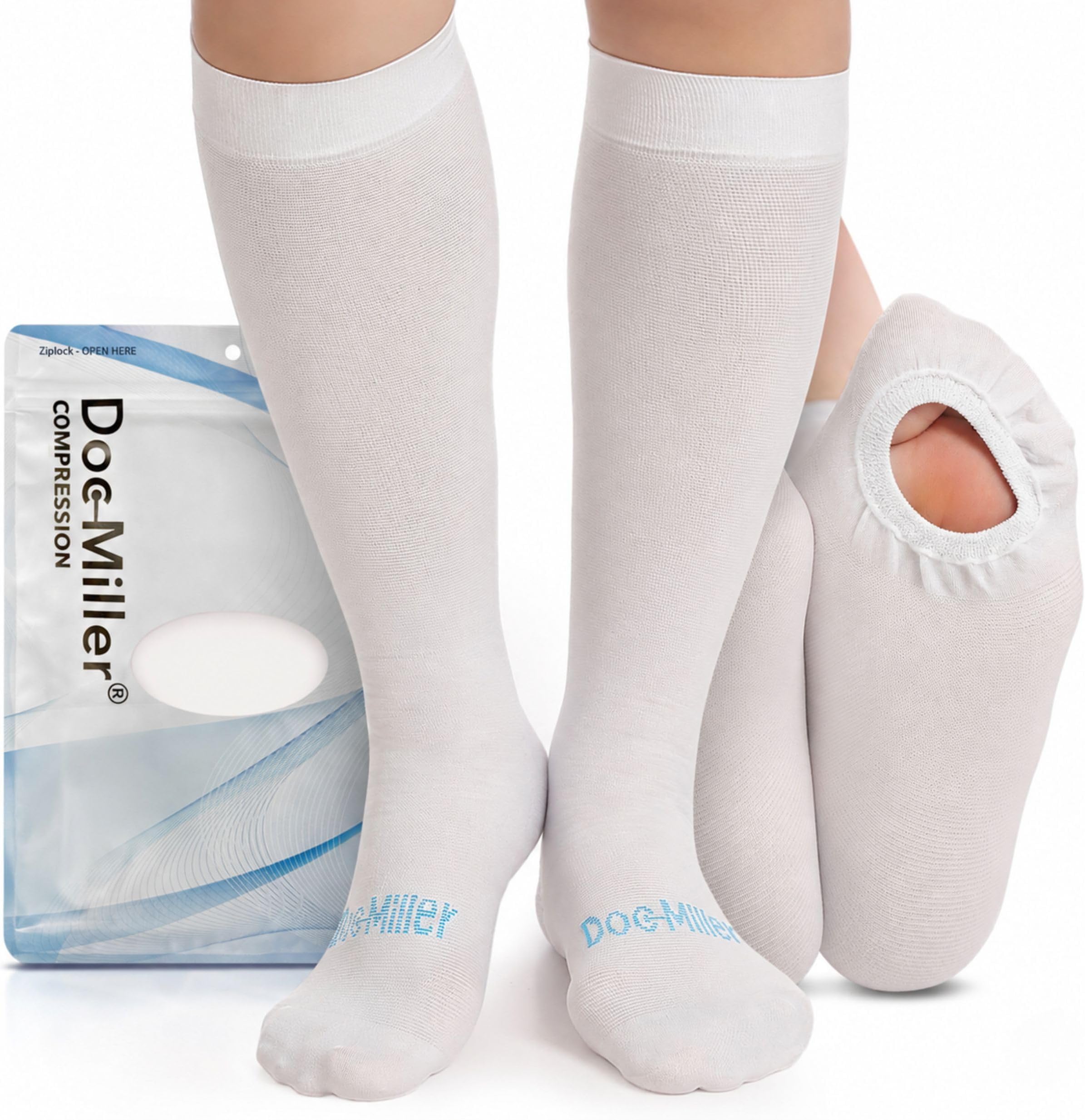 TED Hose Knee High Anti Embolism Stockings for Women & Men, Hospital Style Surgical Stockings, Plus Size White Compression Socks 15-20mmHg, Support Hose with Inspection Hole (M-4XL)