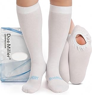 Doc Miller TED Hose Knee High Anti Embolism Stockings for Women & Men, Hospital Style Surgical Stockings, Plus Size White Compression Socks 15-20mmHg, Support Hose with Inspection Hole (M-5XL)