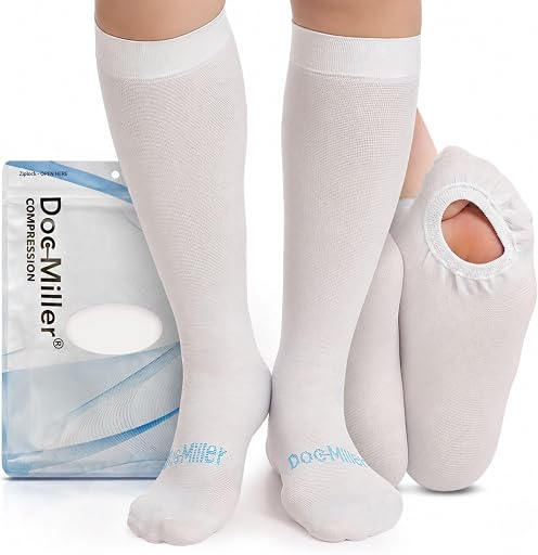 Doc Miller TED Hose Knee High Anti Embolism Stockings for Women & Men, Hospital Style Surgical Stockings, Plus Size White Compression Socks 15-20mmHg, Support Hose with Inspection Hole (M-5XL)