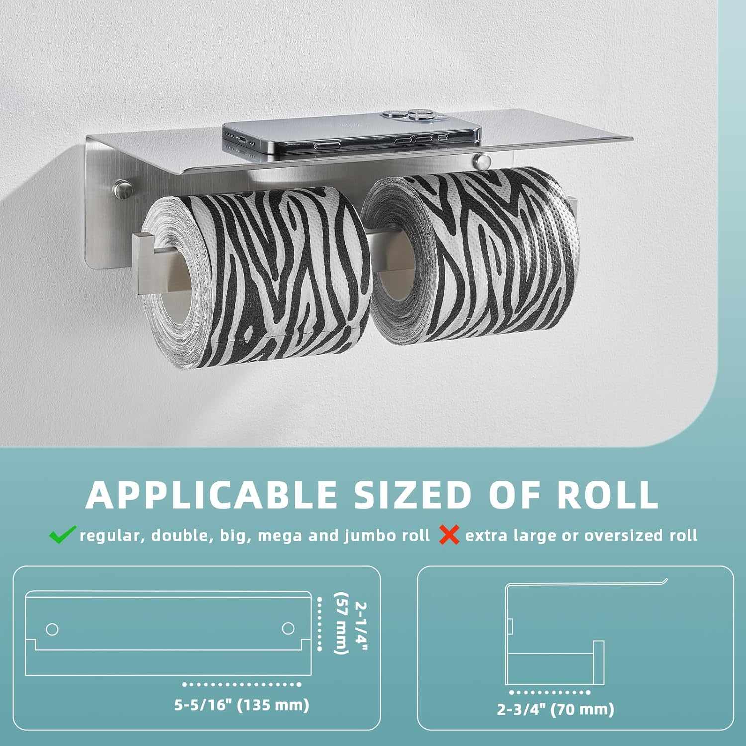Angle Simple Bathroom Toilet Paper Holder, SUS 304 Stainless Steel Toilet Tissue Roll Holder with Storage Shelf, Wall Mount