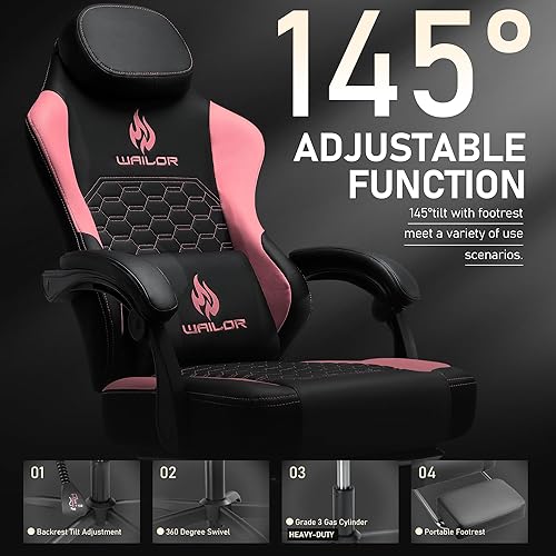 Miniatura 6 de Silla de juegos con cojín de masaje y resorte, sillas ergonómicas para adultos con reposapiés de 300 libras, silla de cuero con respaldo alto