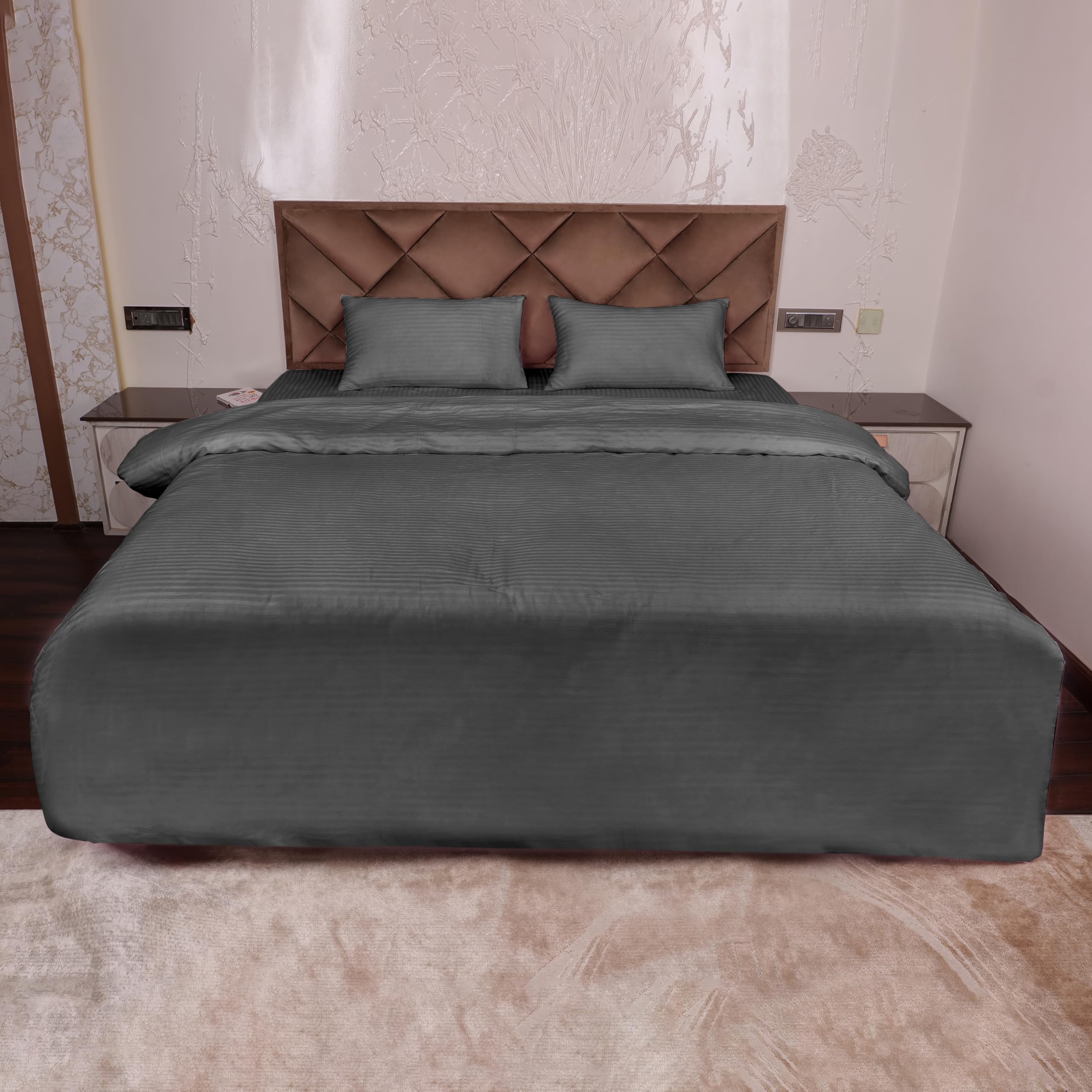 Daksh Premium Cotton 300TC Stain Striped Single Size Duvet Cover/Quilt/Razai/Comforter Cover 61" x 91"- Grey-image-9