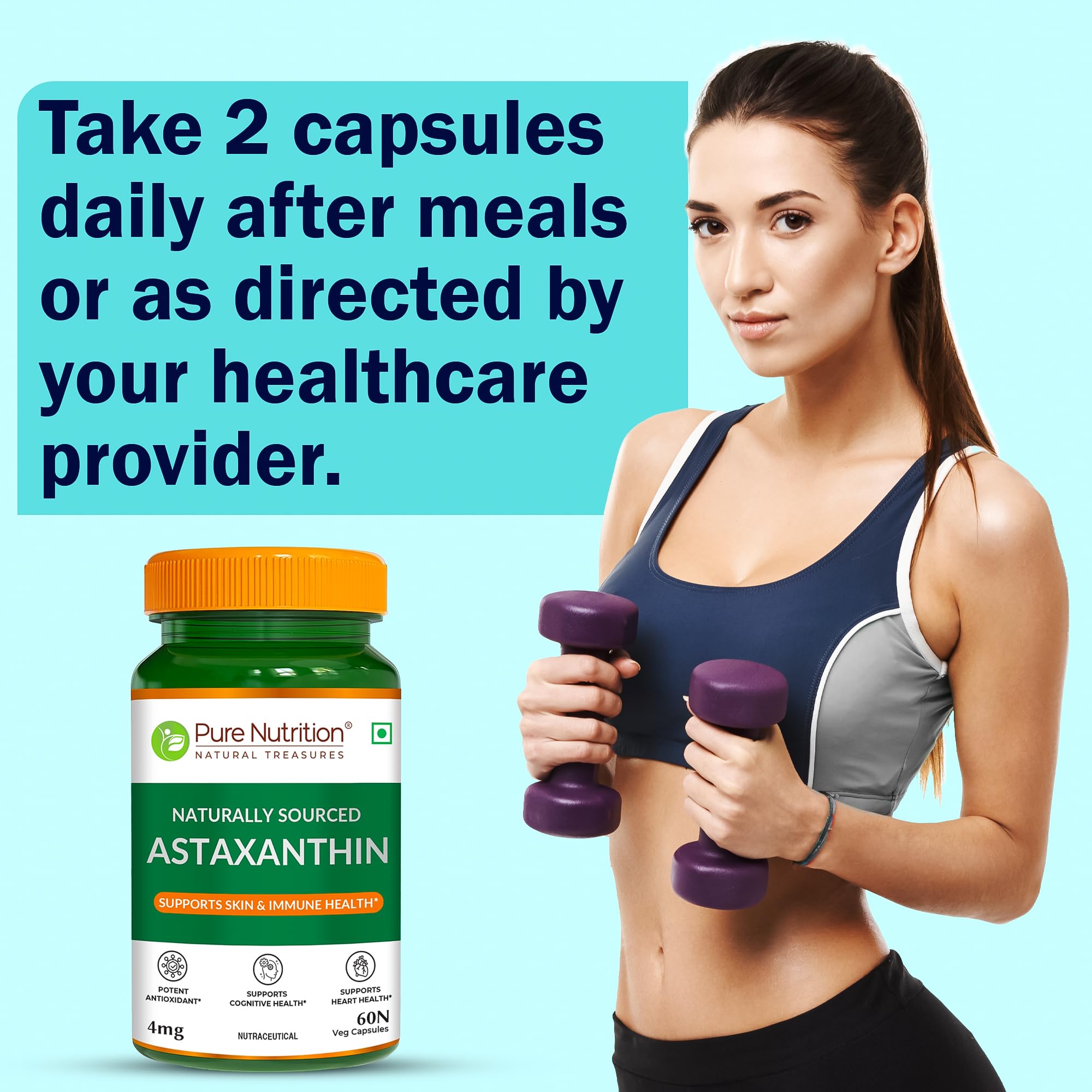 Pure Nutrition Astaxanthin 4mg | Powerful Antioxidant Supplement for Skin, Eye, Heart & Immune Wellness | Supports Cellular Health, Anti-Aging & Daily Recovery for Men & Women β 60 Veg Capsules 2