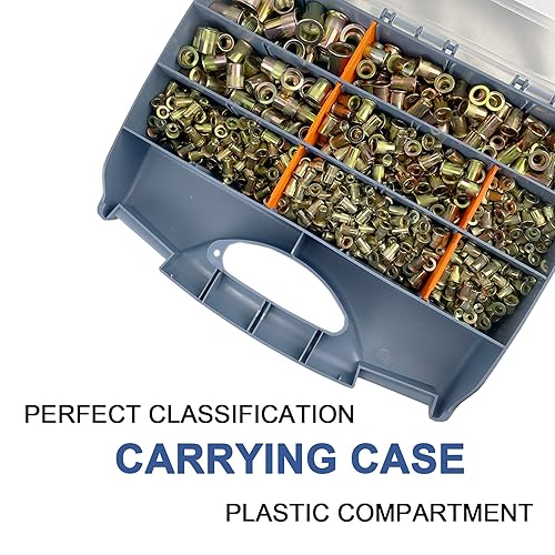 Miniatura 6 de TR TOOLROCK Kit de 500 tuercas remachadoras, SAE UNC Surtido de tuercas remachadoras 6#-32, 8#-32, 10#-24, 14"-20, 516"-18, 38"-16, 12"-13, acabado