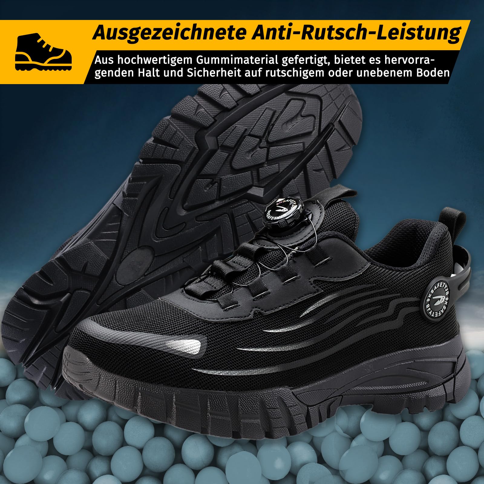 FOGOIN Werkstein pro Arbeitsschuhe, Sicherheitsschuhe Herren Explorer 3.0 | Atmungsaktive Arbeitsschuhe Damen mit Stahlkappe Leicht & Sportlich für Schnellverschluss Drehverschluss
