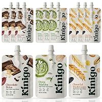 kinigo vegan high protein powder for meal replacement shake with Korean drinks flavor misugaru, matcha, and chocolate - great for plant protein shakes, breakfast drink 14+1 Pouches 5 of each flavor (3 Flavor Sampler)