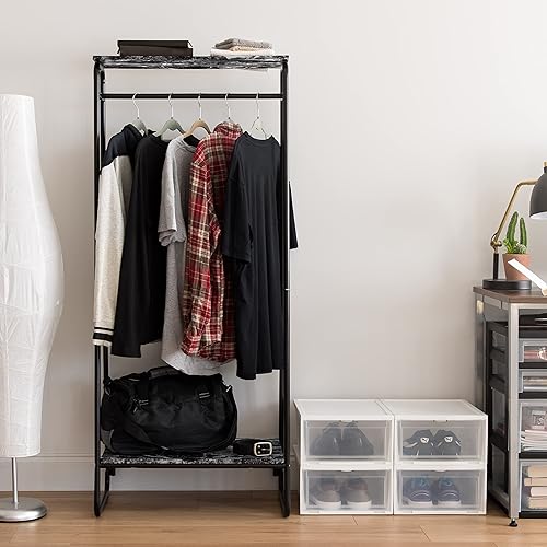 Miniatura 4 de IRIS Perchero para colgar ropa con 2 estantes, estante de ropa independiente, fácil de montar, metal, diseño resistente, multiusos, solución de