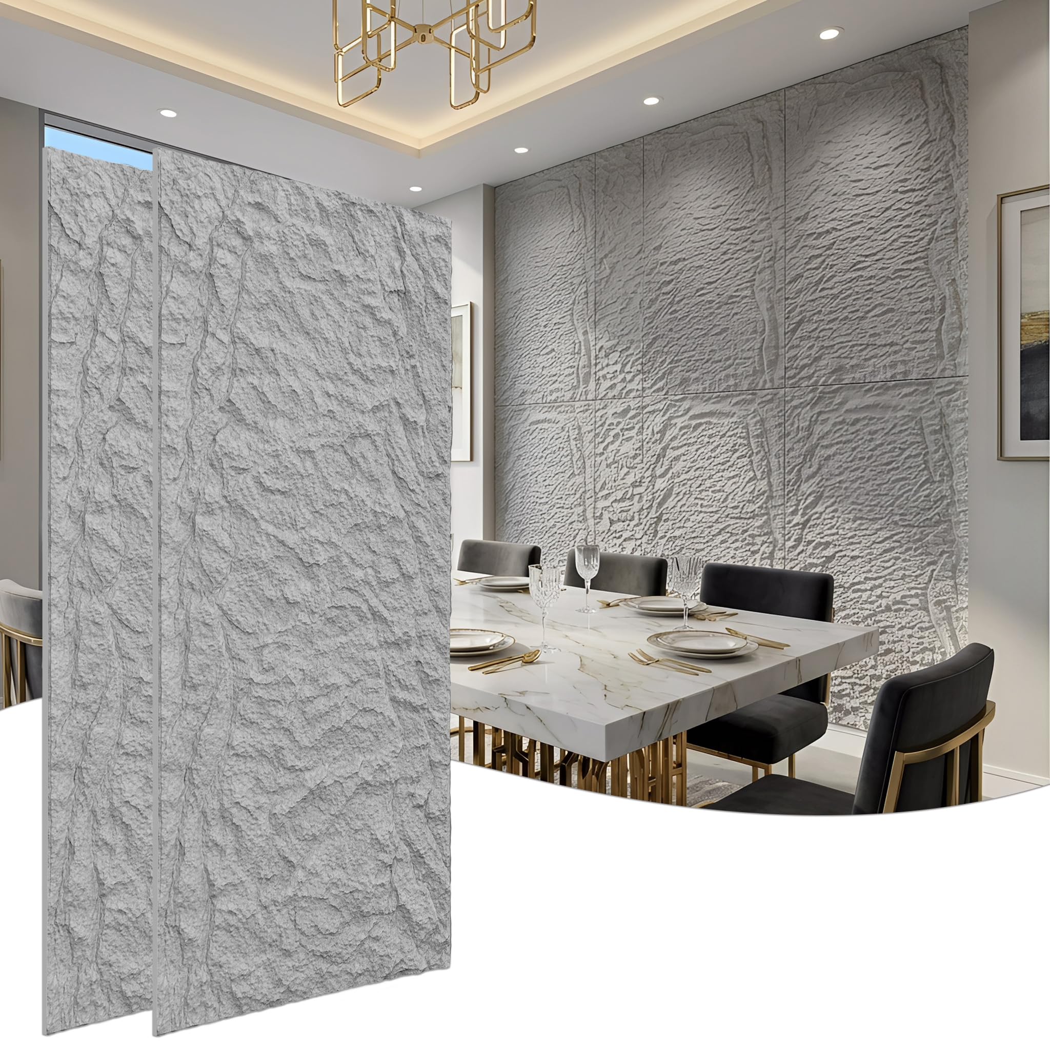 Paneles de pared 3D de poliuretano gris claro con aspecto de piedra gruesa