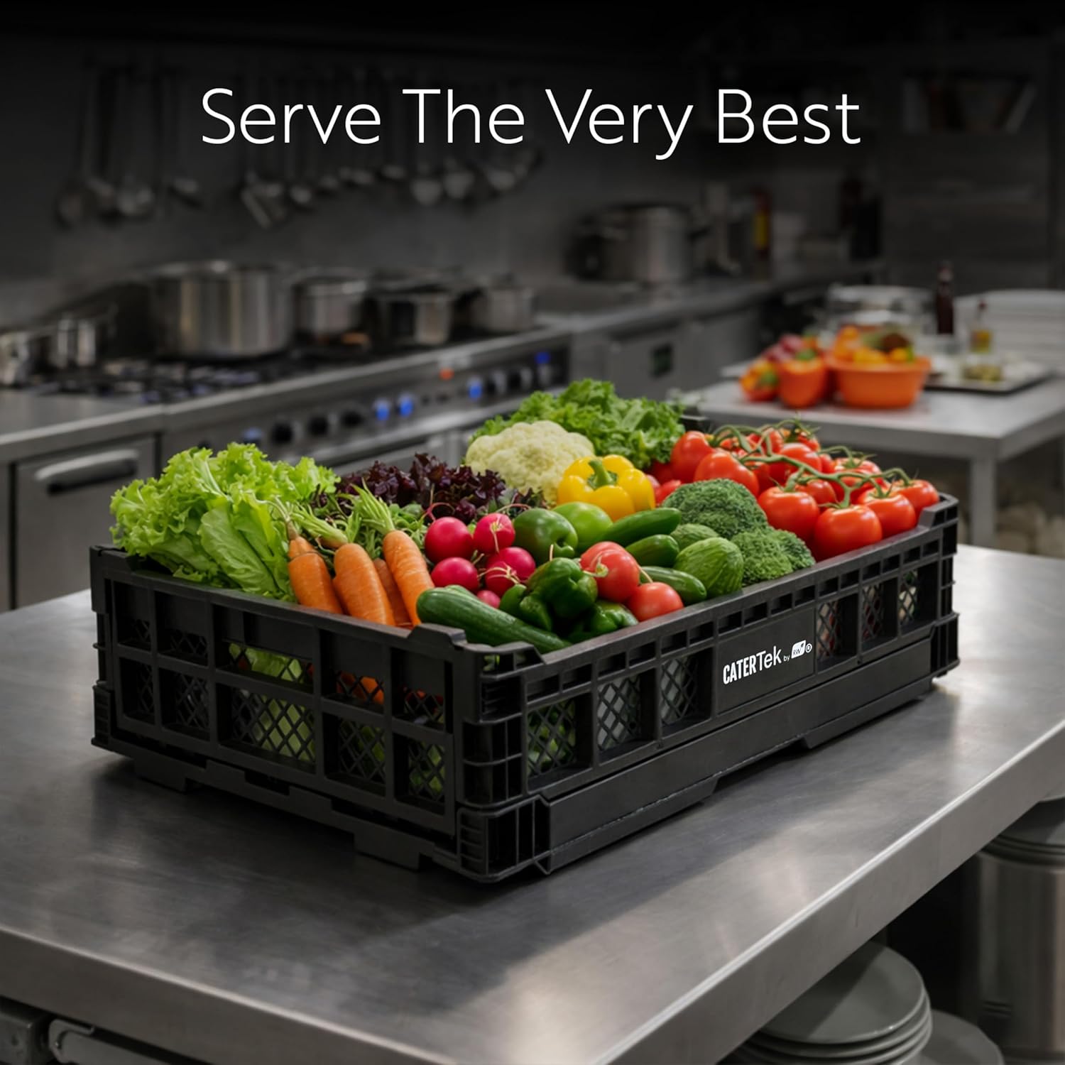 Restaurantware Plastic Milk Crates for Storage - 10 Pack - Cater Tek Stackable Storage Buns for Organizing - Collapsible Storage Basket for Groceries, Black