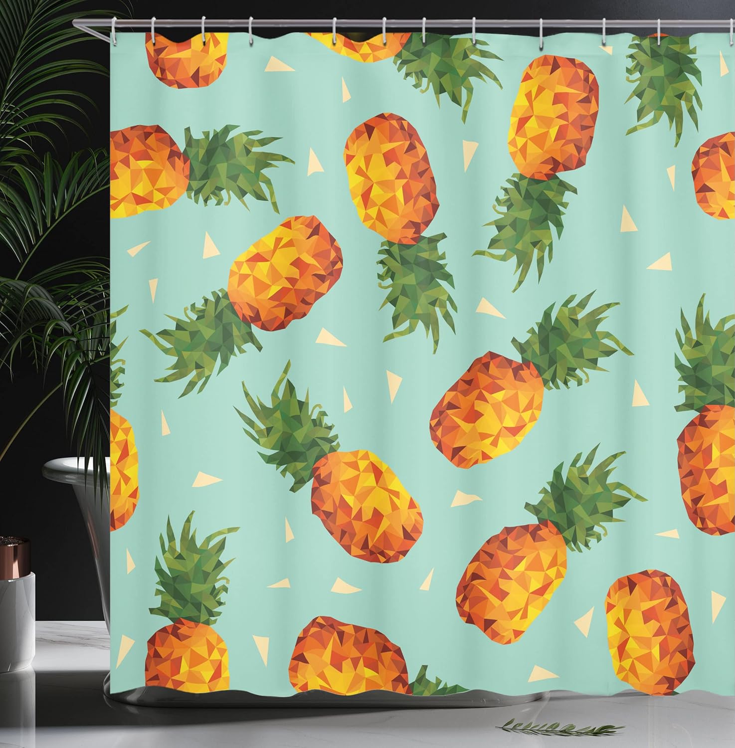 Ambesonne Retro Shower Curtain, Poly Style Pineapples Motif Vintage Beach Summer Modern Illustration, Cloth Fabric Bathroom Decor Set with Hooks, 69" W x 70" L, Olive Green Seafoam