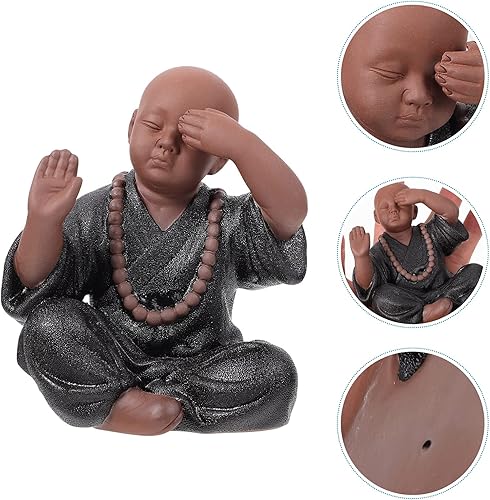 Miniatura 6 de Garneck Decoración de mesa auxiliar, estatua de pequeño monje, estatua de monjes lindos no escuchan el mal, no ver el mal, hablar no mal, no hacer