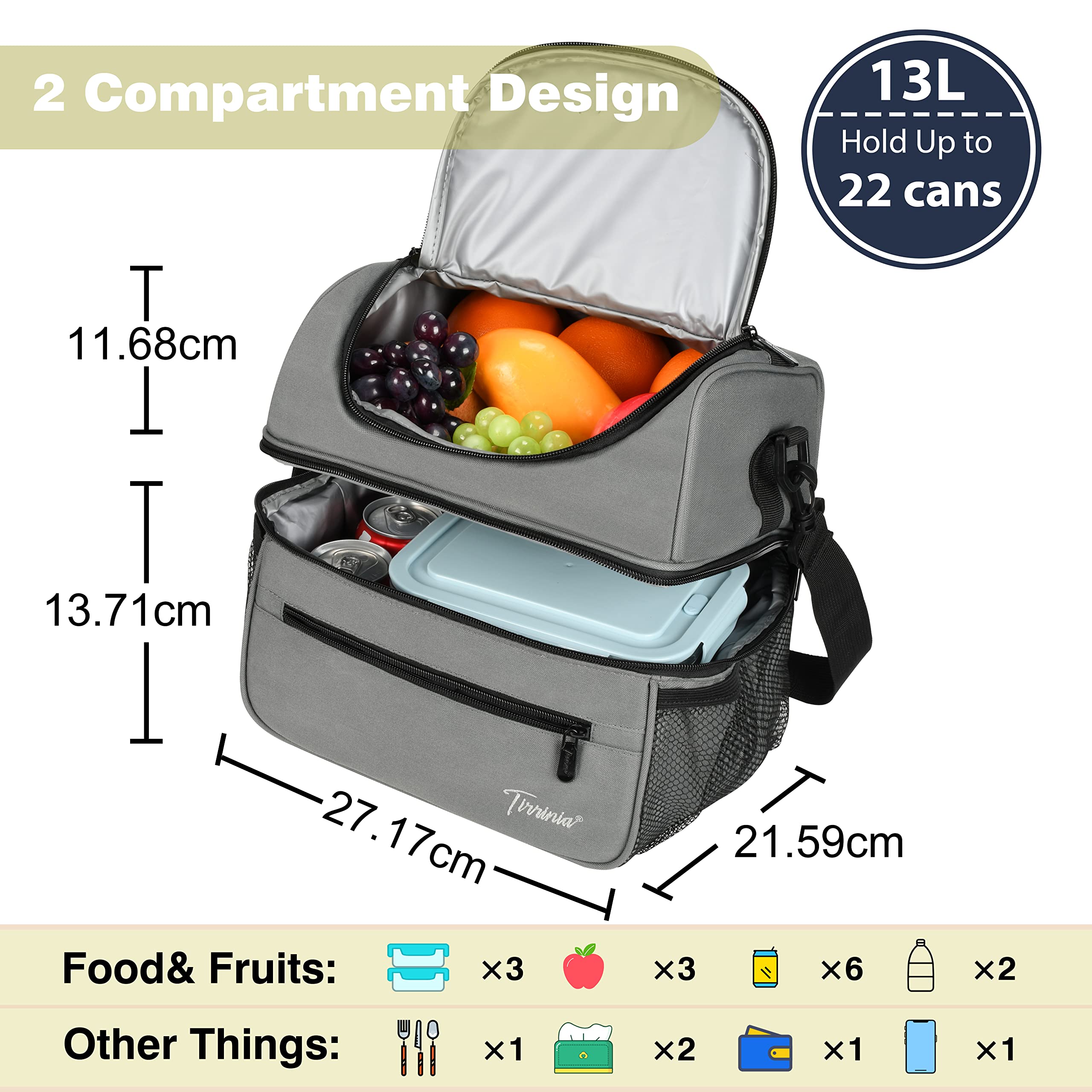 Kato Tirrinia Insulated Lunch Bag for Men Extra Large 13L Lunch Cooler Bag with Dual Compartment - Image 4