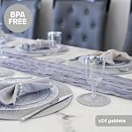 MATANA 24 Elegant Clear Hard Plastic Wine Glasses Silver Rim 6 oz/ 180ml, Sturdy & Reusable Glasses for Cocktails, Dessert - Birthdays, Weddings, Christmas, BBQ, Picnic, Parties
