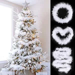 3 Ghirlande Di Piume Bianche - Decorazione Per Natale, Matrimoni, Feste E Costumi, 2mt X 10cm - Foto 3