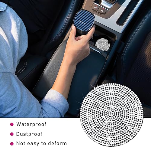 Miniatura 5 de Kewucn 2 posavasos brillantes para automóvil, 2.73 pulgadas, antideslizante, de silicona, con diamantes de imitación, posavasos universales para