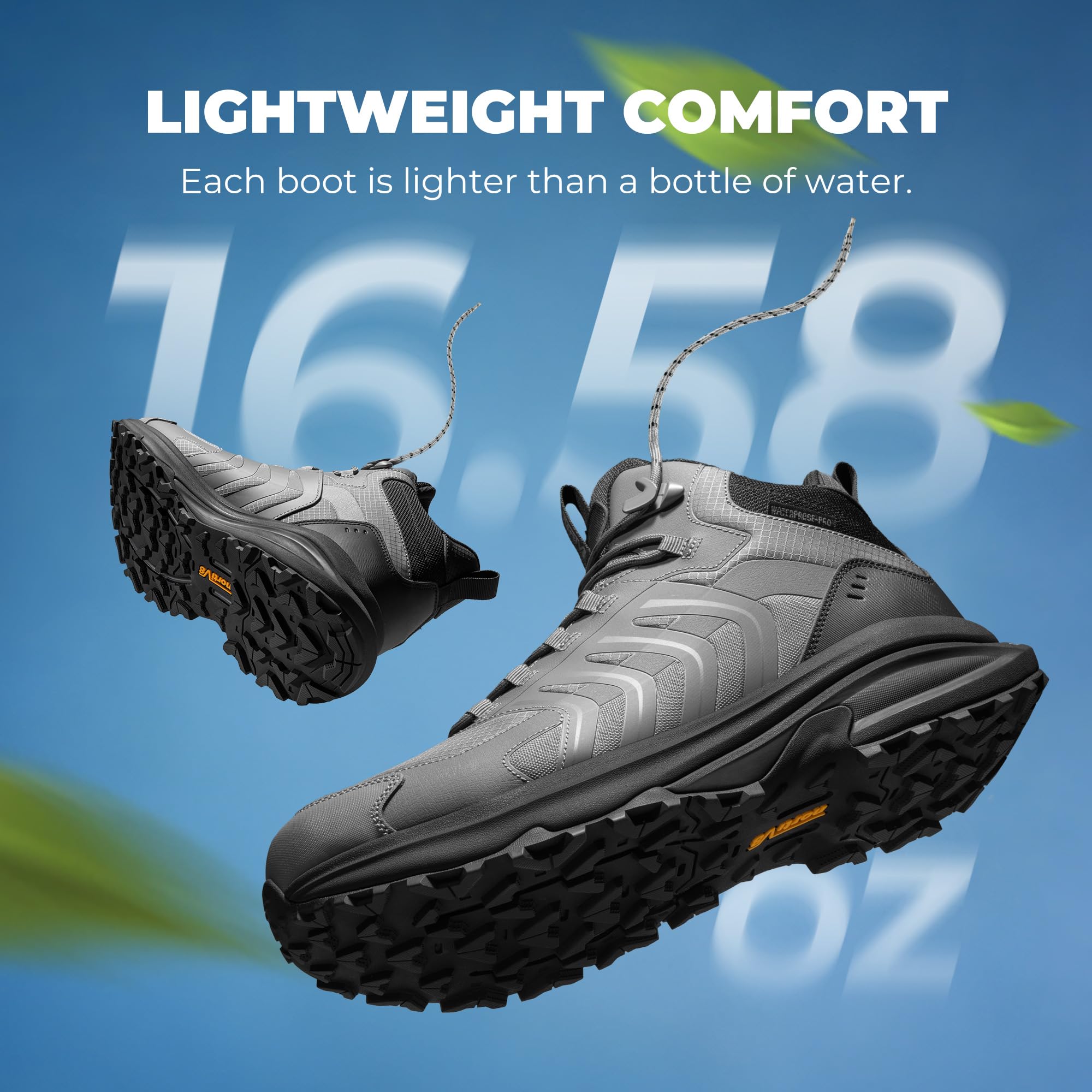 NORTIV 8 Męskie wodoodporne buty trekkingowe PRO, Szary Czarny, 10 UK | Lekkie buty trekkingowe do trekkingu, na kemping i wędrówki z plecakiem