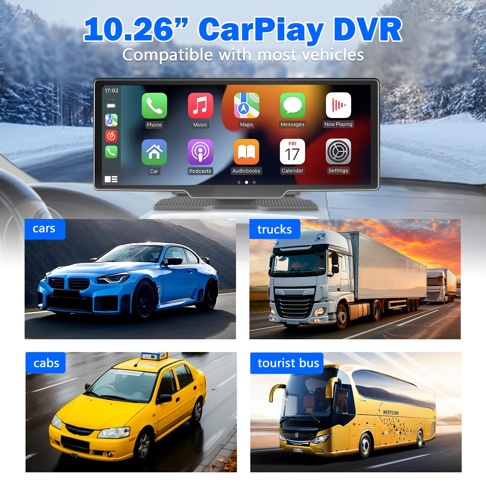 Carplay Wireless Andriod Auto,10.26" GPS Stereo navigatore con Telecamera di Backup,Bluetooth,Mirror Link，Controllo Vocale,Riproduzione Musicale