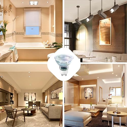 Miniatura 8 de DEWENWILS Paquete de 10 bombillas LED GU10, 2700 K blanco cálido de 50 W de repuesto halógeno, bombilla LED regulable con cubierta de vidrio para