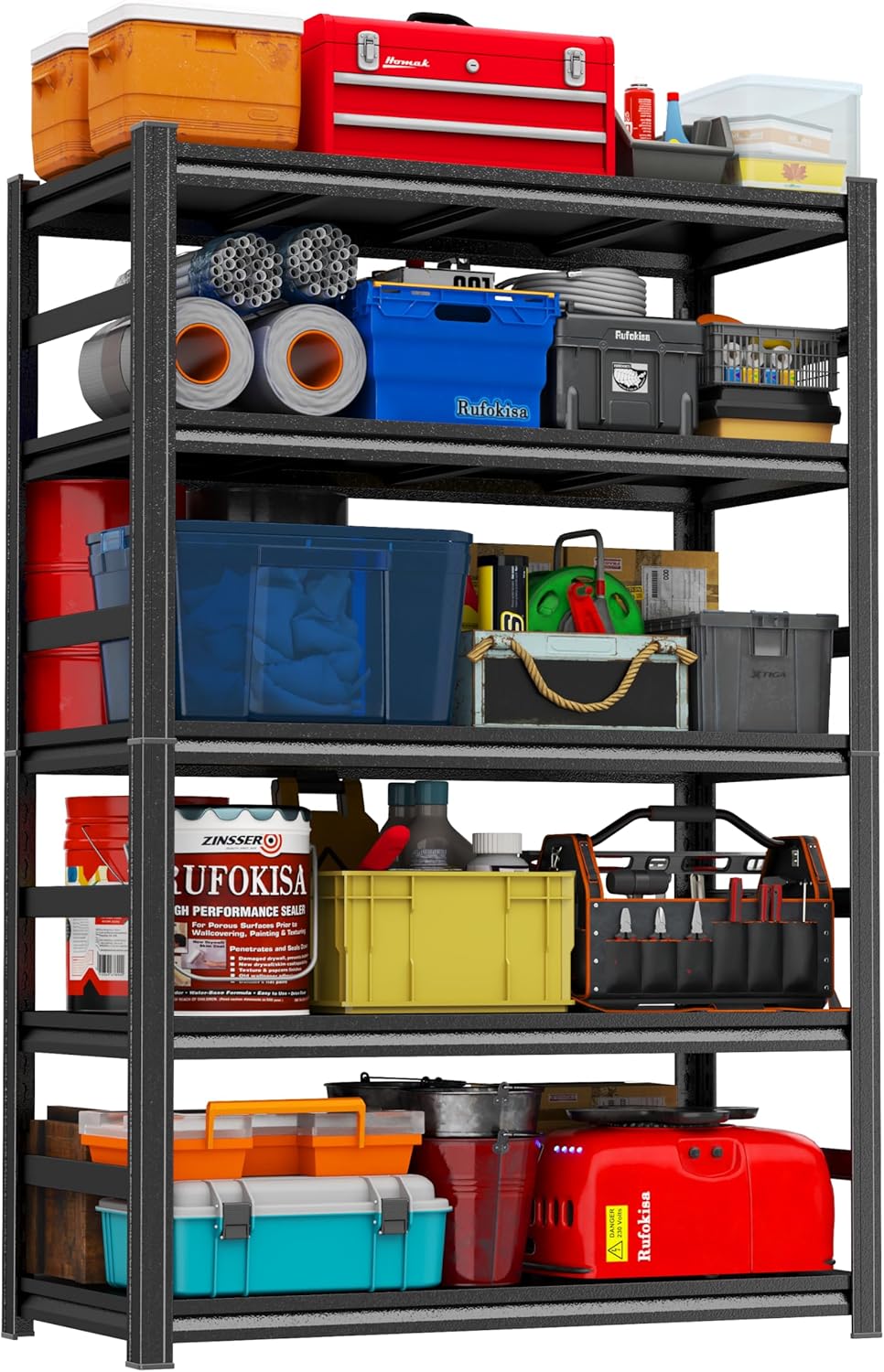 Garage Shelving 5-Tier Heavy Duty Shelving 3500LBS Adjustable Storage Shelves Metal Shelving Tool Storage for Basement, Shed, Warehouse, Industrial Area, Commercial Area, 73"H×47.2"W×23.6"D, Black