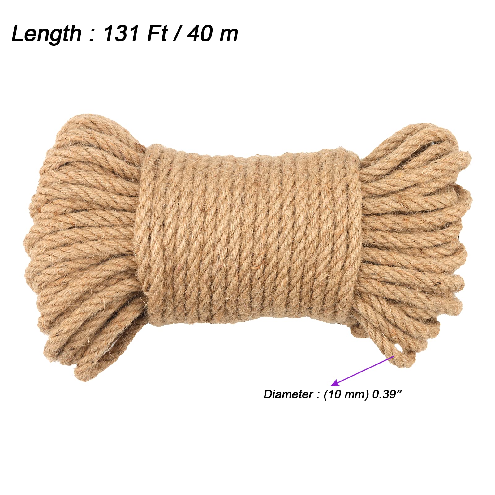 JOIKIT Corda di iuta naturale da 10 mm, corda di canapa da 40 m, spago di juta naturale per giardinaggio, decorazione, impacchettamento