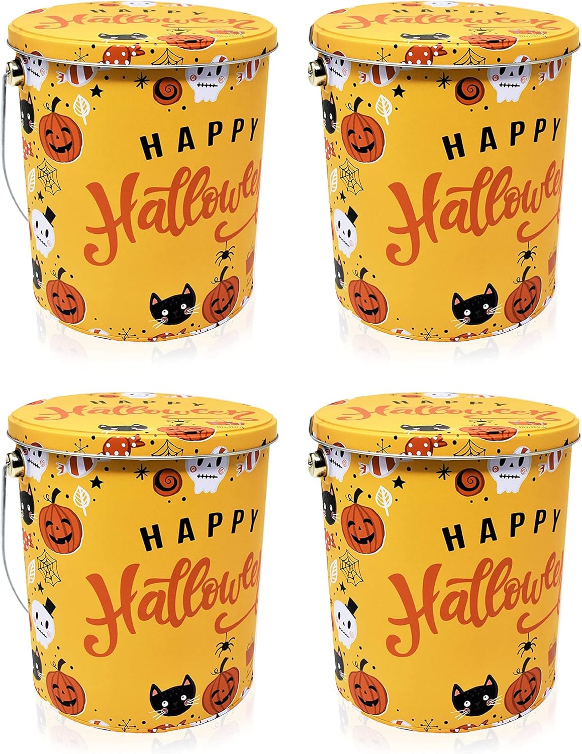 Halloween Trick or Treat Tin Bucket, Yellow Tin Pails with