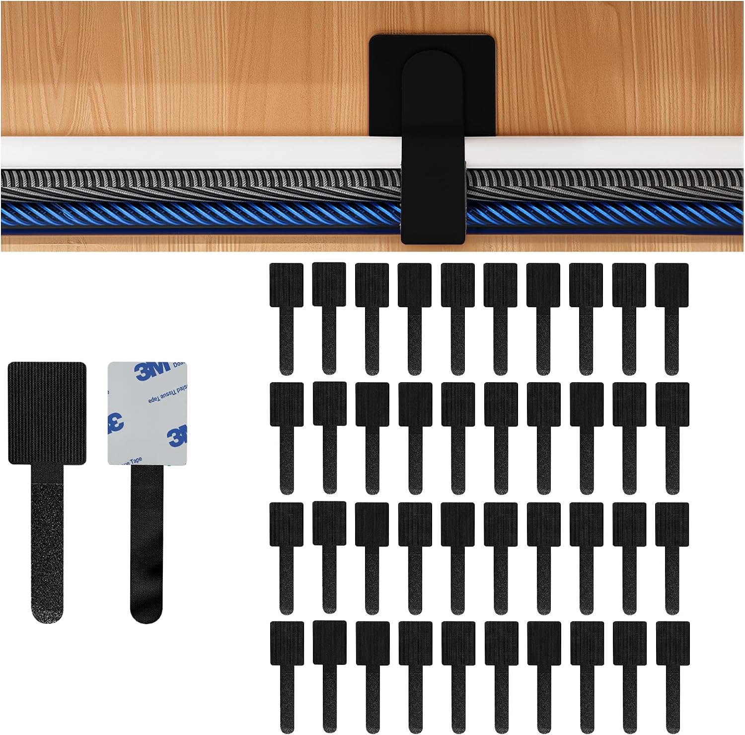 Organizador de cables adhesivo bajo mesa 20 piezas negro miniatura 1