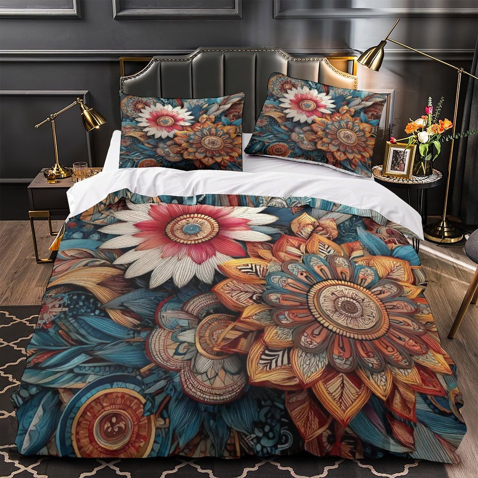 Housse de couette microfibre de qualité supérieure imprimée 3D fleurs king 220x240