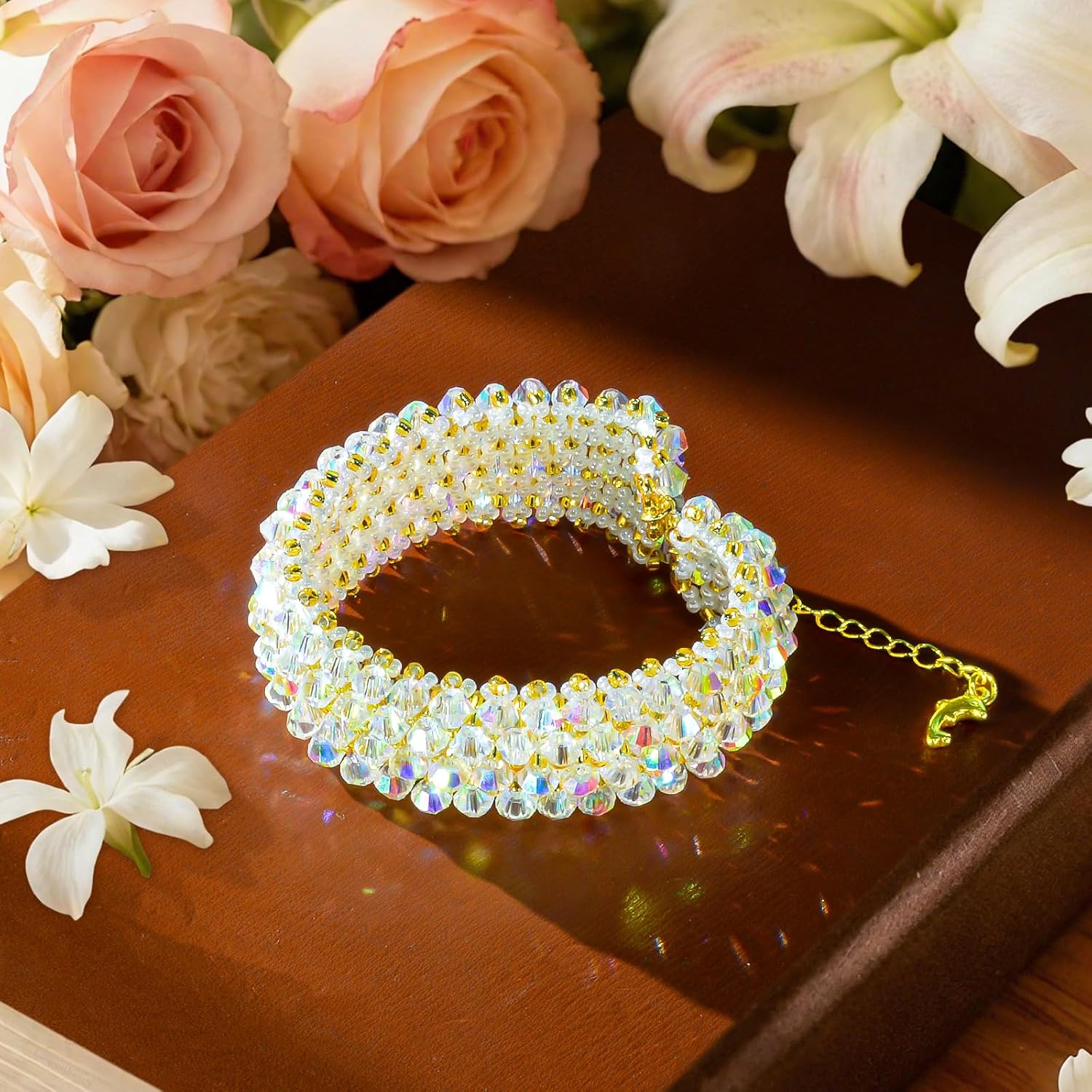 Crystal Bracelet for Women 6" + 2" Extender Chain, Handmade Woven Design with Jewelry Gift Box, Ideal for Gifting for Mom, Birthday, or Anniversary