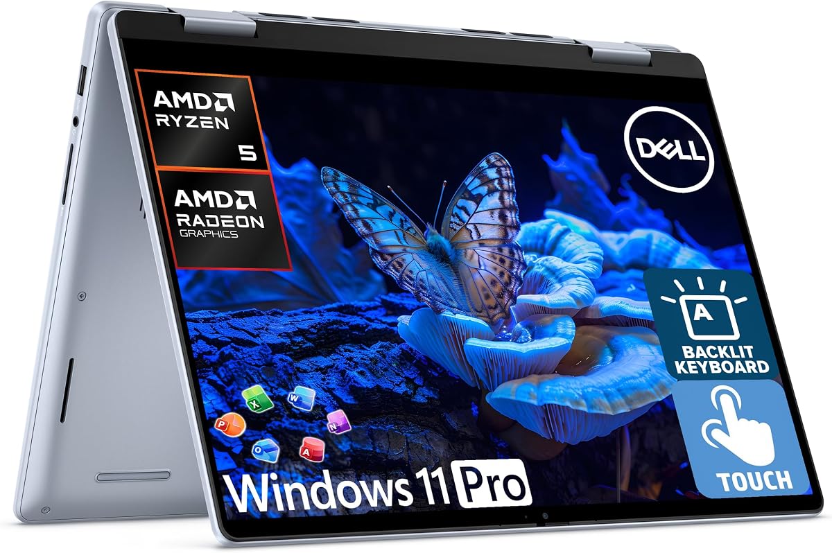 Laptop Inspiron 14 2 en 1 para empresas de 2026, Lifetime Office, Al Copilot, pantalla táctil FHD+ de 14", AMD Ryzen 5, 16 GB de RAM, 1 TB de almacenamiento (SSD de 512 GB + extensión de 500 GB), FP, KB retroiluminado, MarxsolAddon, Win 11 Pro