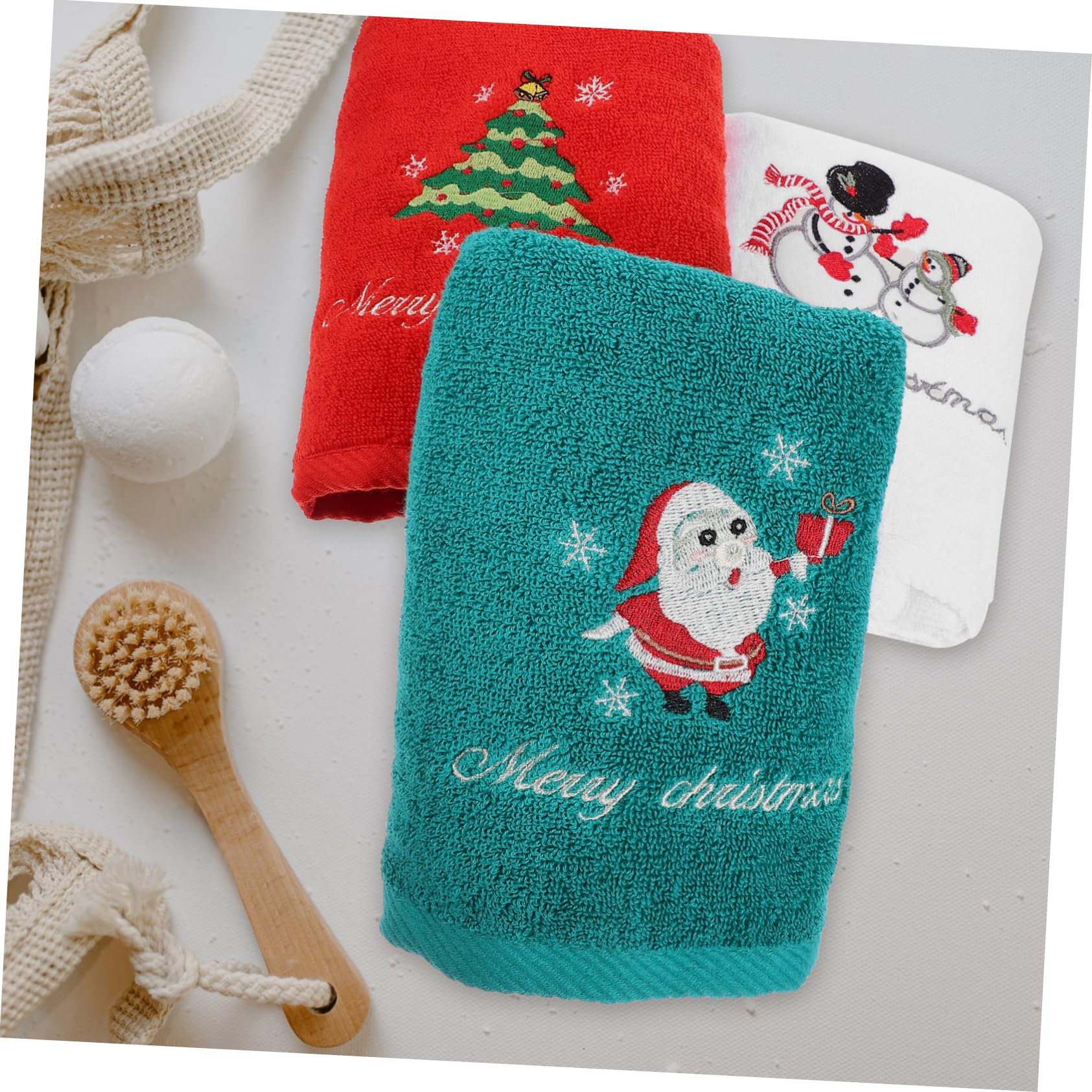 Cabilock 5 Juegos Suministros para Fiestas Navideñas Toallas Paños De Baño Lavadora Trajes Navideños Paño De Baño Algodón 3 Piezas * 5