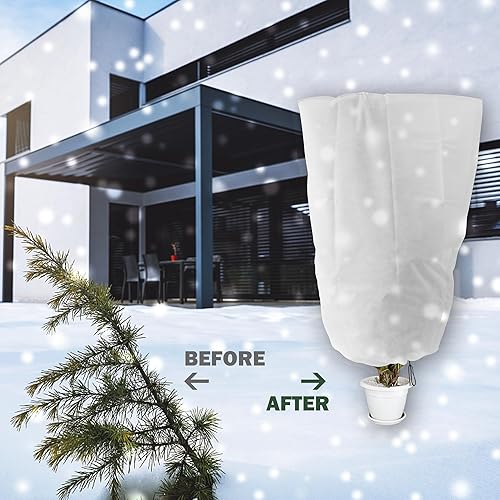 Miniatura 7 de Alpurple Paquete de 3 cubiertas de invierno con cordón para plantas, bolsas cálidas de protección para plantas, 47 x 31.5 pulgadas, manta de tela