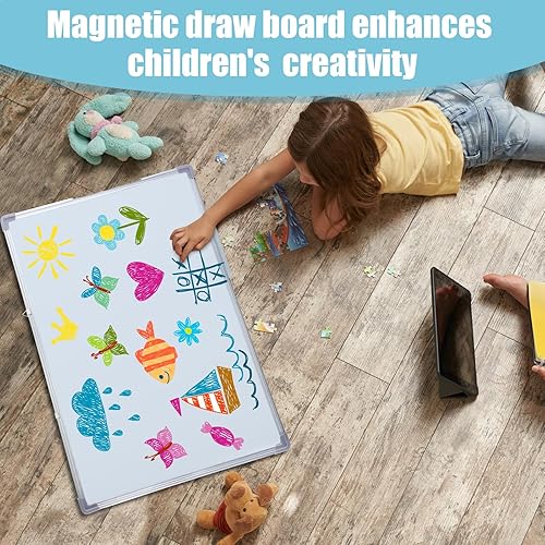 Miniatura 5 de SATINIOR 2 pizarras magnéticas de borrado en seco, pizarra blanca magnética con marco de aluminio plateado, pizarra blanca grande para escuela,