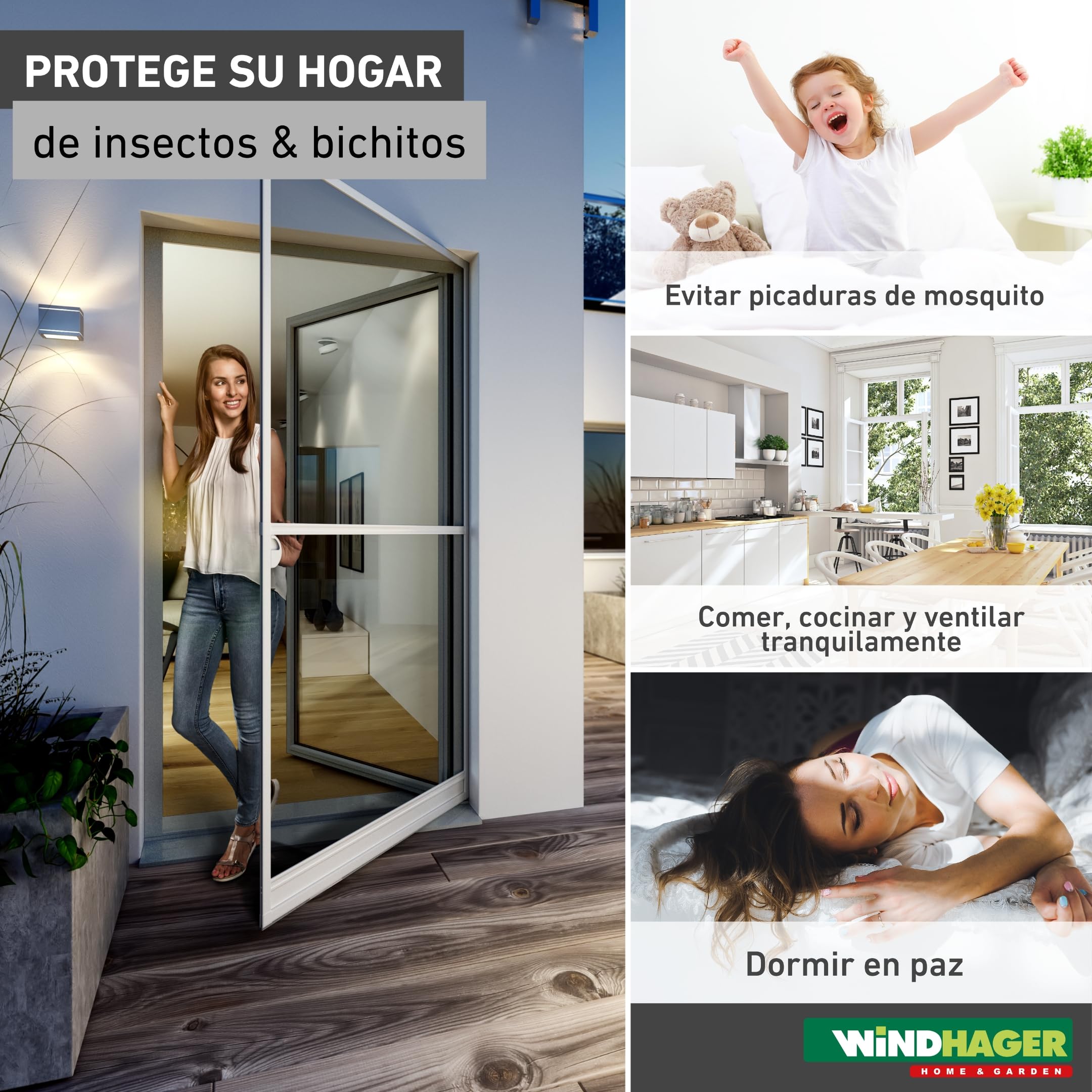 Windhager Mosquitera básica para puerta, marco tensor, 100 x 210 cm, color blanco