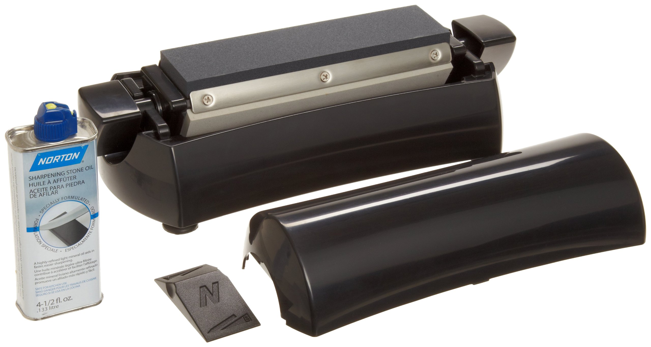 Norton IM200S Knife Sharpener, Oil Stone Sharpening Stone Kit with Medium/Extra Fine Grit, Stone Sharpener Holder and Knife Angle Guide , 16 x 6.7 x 5.5 in - Image 2