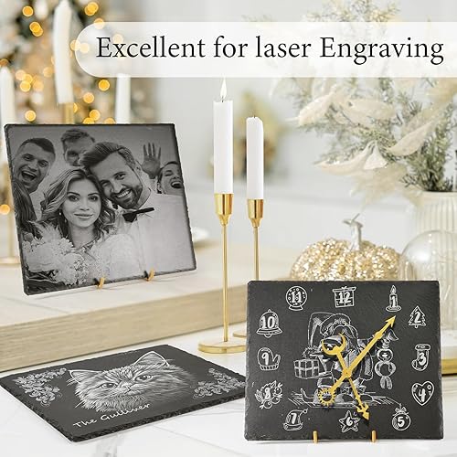 Miniatura 4 de Paquete de 4 tablas de queso de pizarra de 12 x 10 pulgadas, platos de piedra negra, charcutería, bandeja de servir gourmet para queso, pizarra con