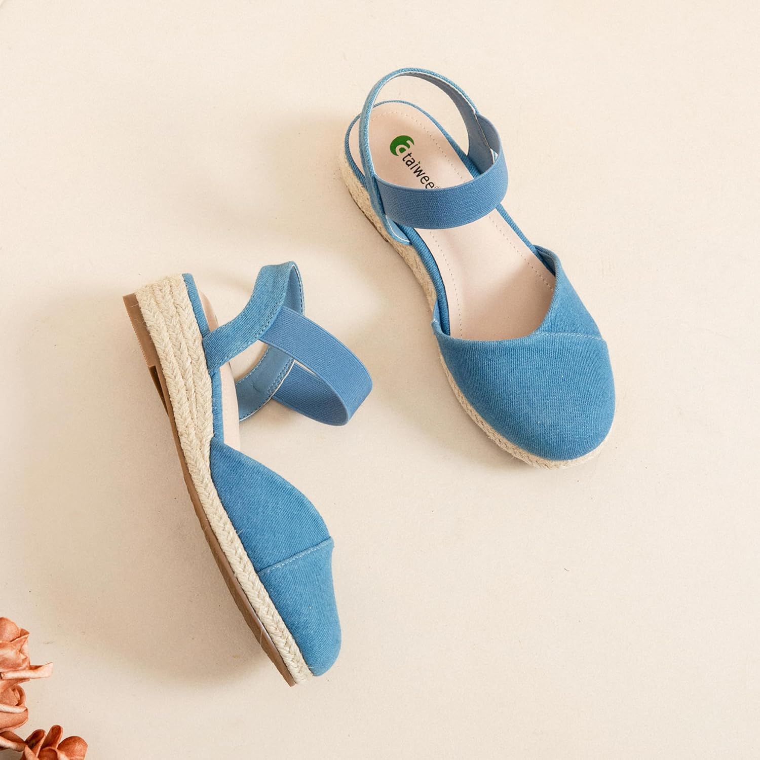 Ataiwee Women's Platform Wedge Heel Espadrille Sandals - Adjustable Elastic Ankle Strap, Slip-On lightweight Rubber Sole, Comfortable Insole, Close-Toe Casual Summer Sandals. - Image 5