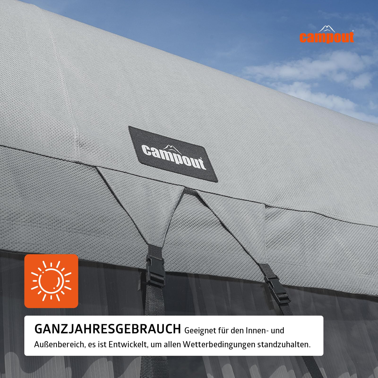 Campout Wohnwagen und Wohnmobil Dachschutzplane – 7.5 x 3 m – Abdeckplane – Wohnmobilabdeckungen – Dachplane – Caravanabdeckung – Atmungsaktives 3-lagiges SFS-Vlies PP, 160 g/m² – Grau