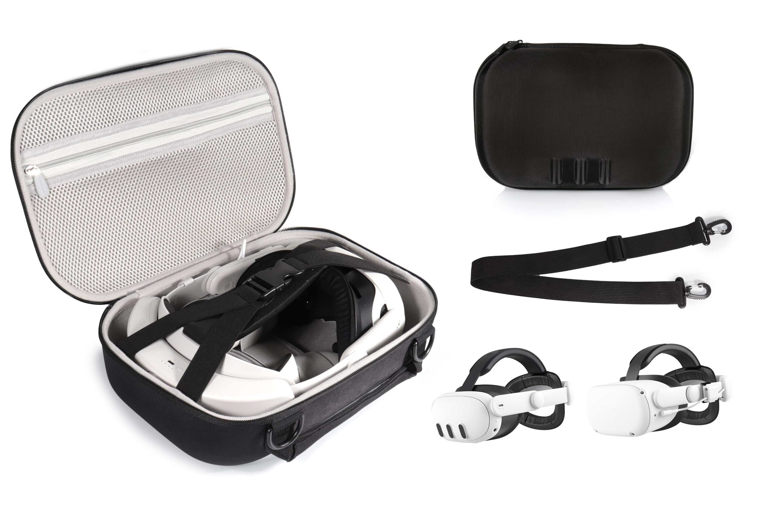 Funda compatible con Meta Quest 3 y Meta Quest 2, funda de viaje organizadora para auriculares de realidad virtual, controlador y accesorios, con correa para el hombro para un fácil